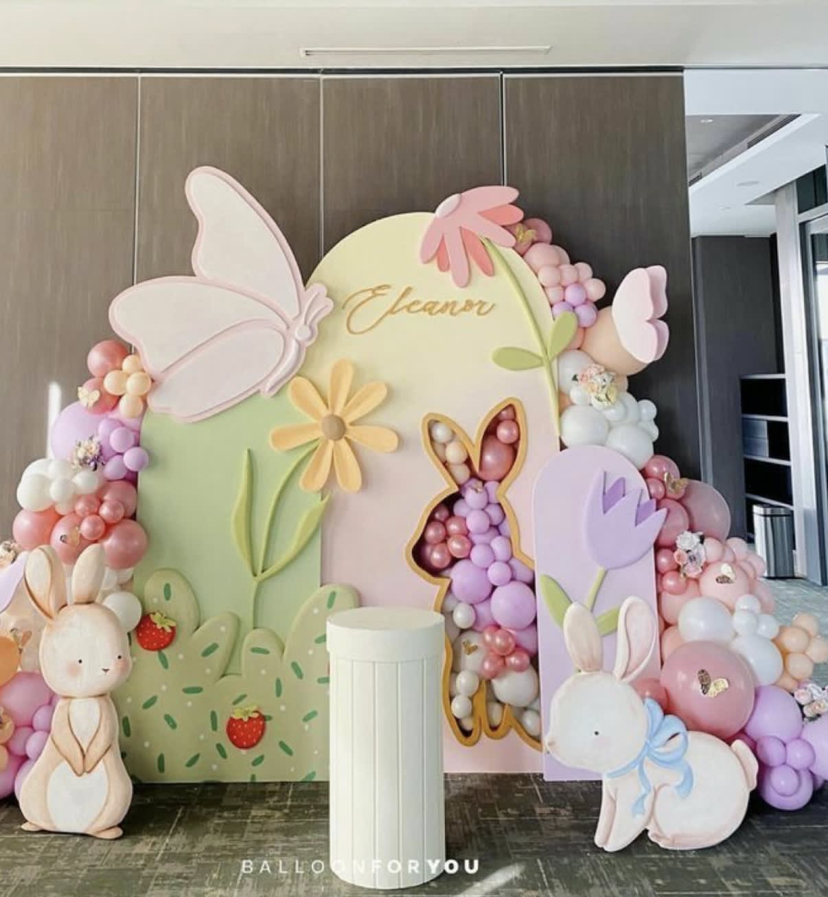 Pastel Bunny Butterfly Birthday Decoration