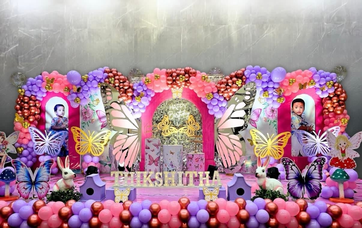 Colourful butterfly girl birthday balloon theme decor