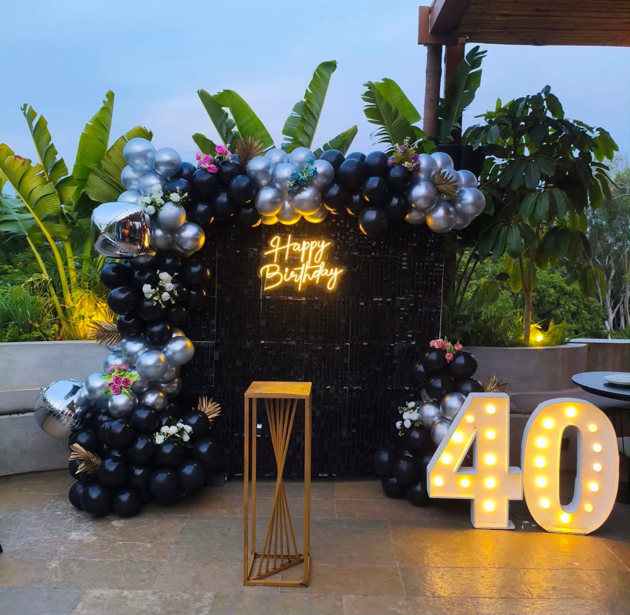 Rooftop Black & Silver Birthday Decoration | Luxury Party Decor