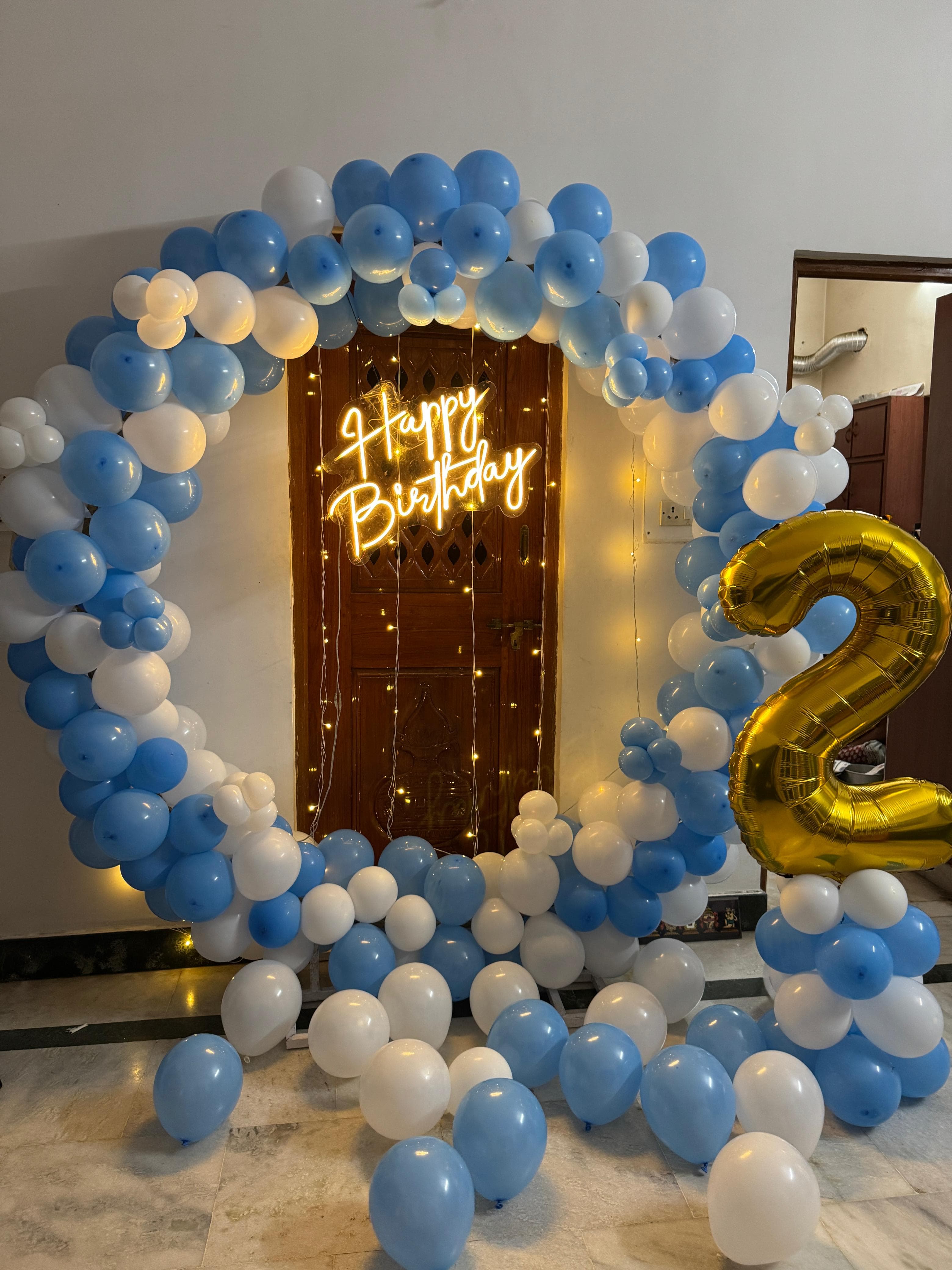 White & Blue Combination Birthday Balloon Decor